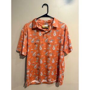 Nicklaus Eco Choice Mens Orange Flamingo‎ Tropical Golf Polo Shirt Medium